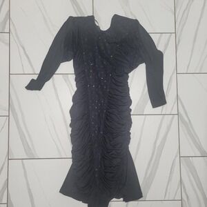 Vintage 90s Black cocktail seuins dress with ruffled details vintage retro M
